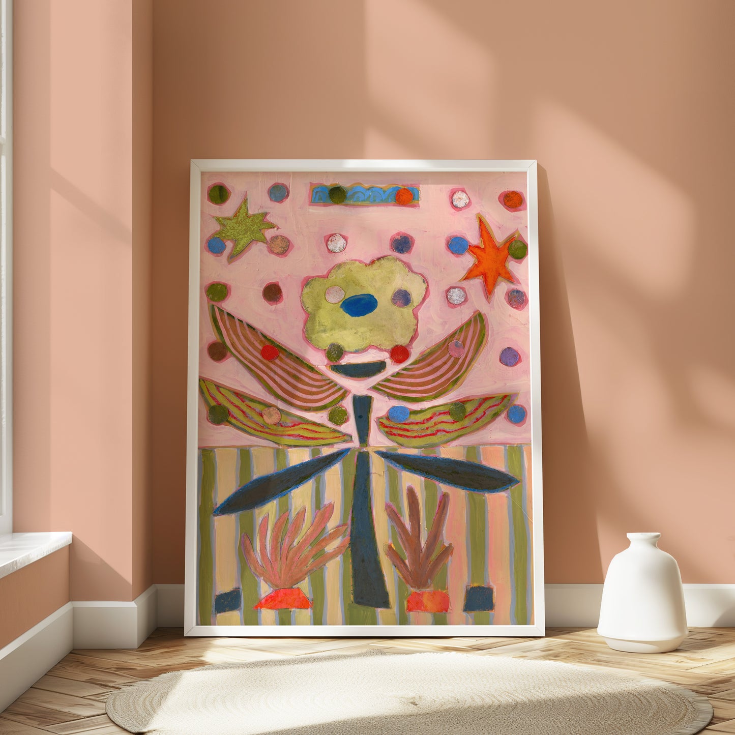Pink Midcentury Flower Canvas Collage Print