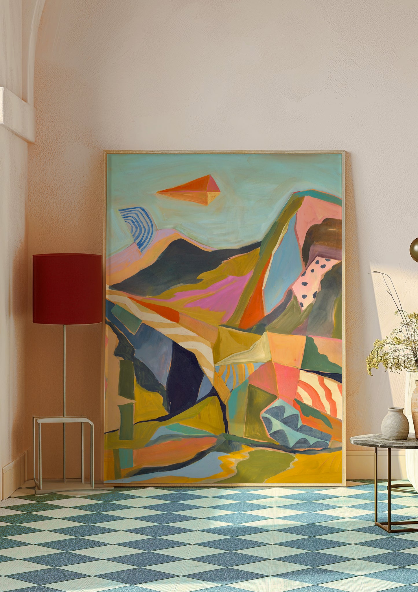 Blue Midcentury Modern Mountain Print
