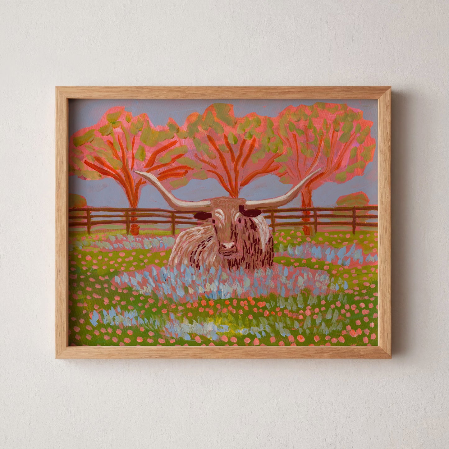 Texas Longhorn Wildflowers Art Print