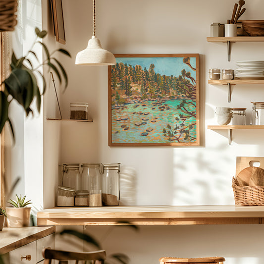 Lake Tahoe Art Print – Turquoise Water Painting | Midcentury Modern Wall Decor
