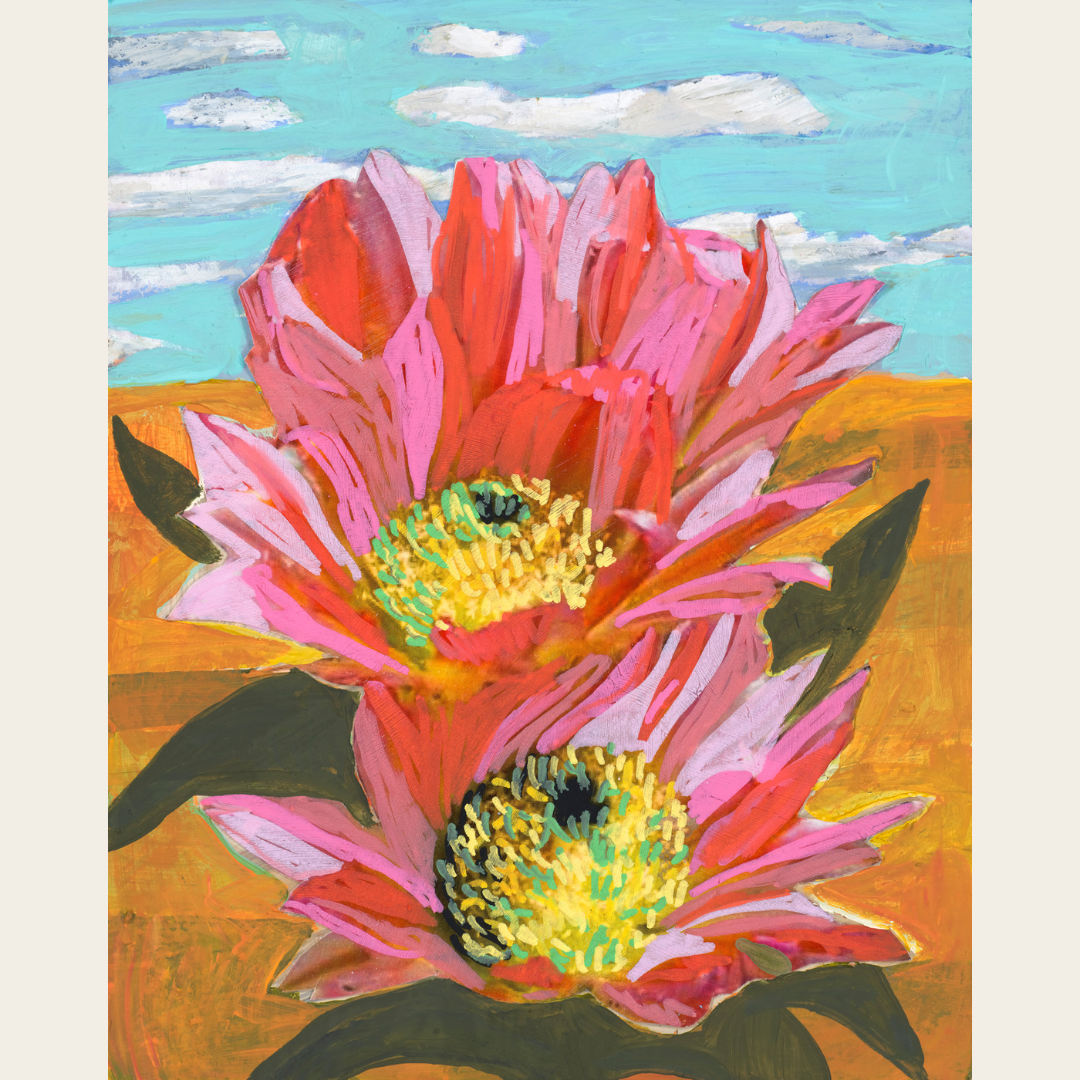 Pink Desert Cactus Flowers Original Artwork - Framed, 8x10"