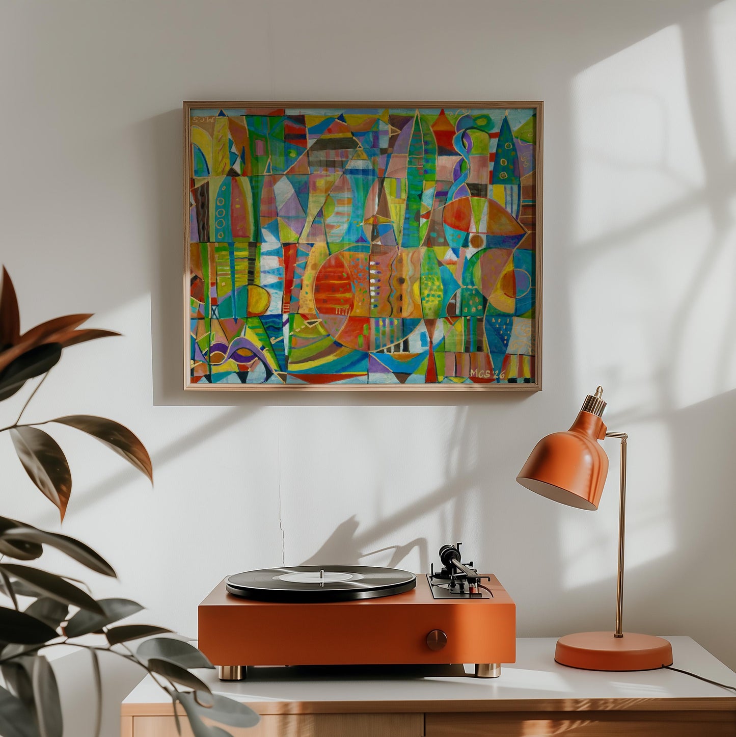 GUEST ARTIST: Midcentury Modern Red Triangle Shapes | Abstract Wall Art | Boho Retro Home Decor | Eclectic Large Canvas | Unique Gift