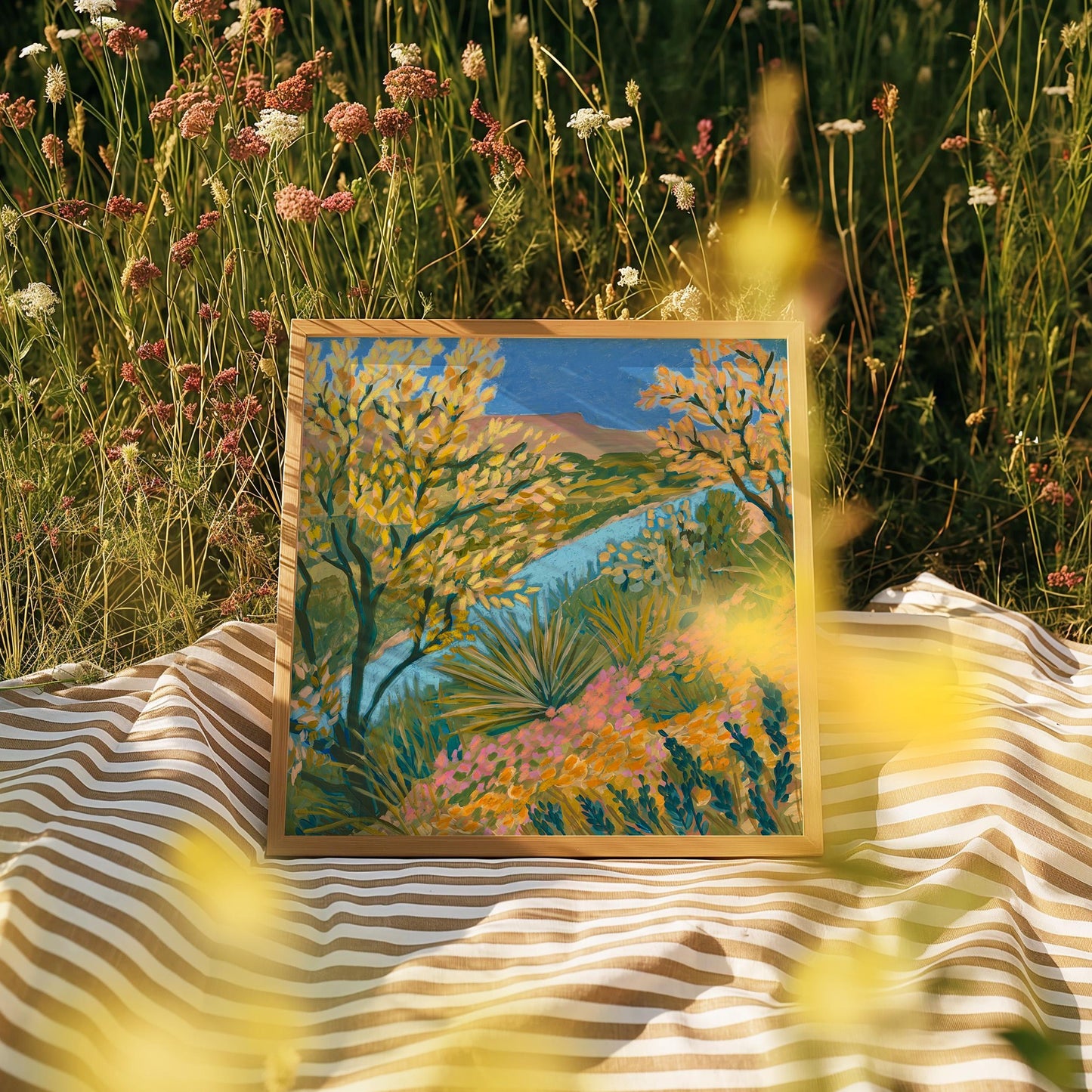 Pedernales River View Giclee Art Print | Austin Texas Hill Country Floral Nature Landscape Wall Decor Boho Southwest Modern Original