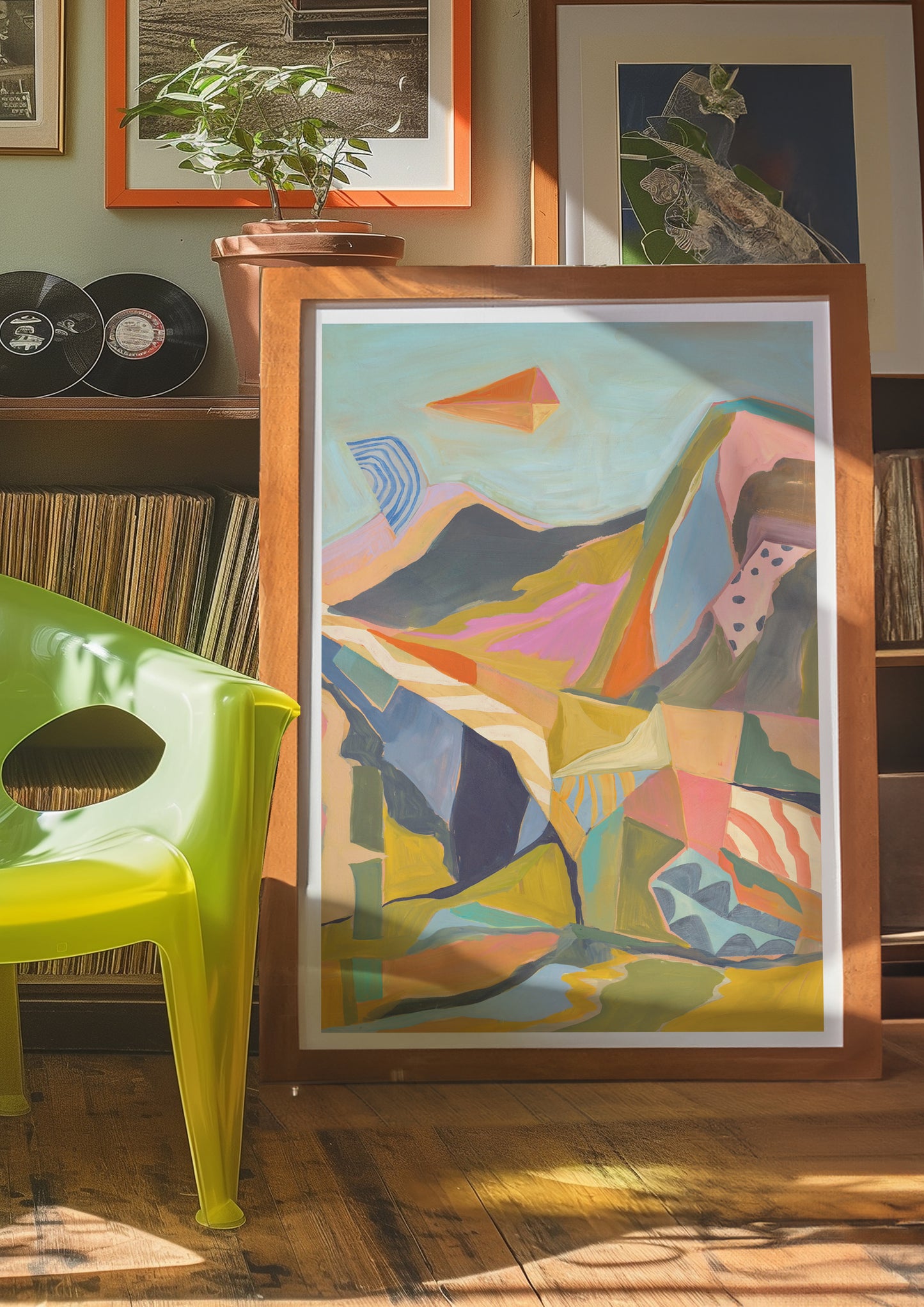 Blue Midcentury Modern Mountain Print