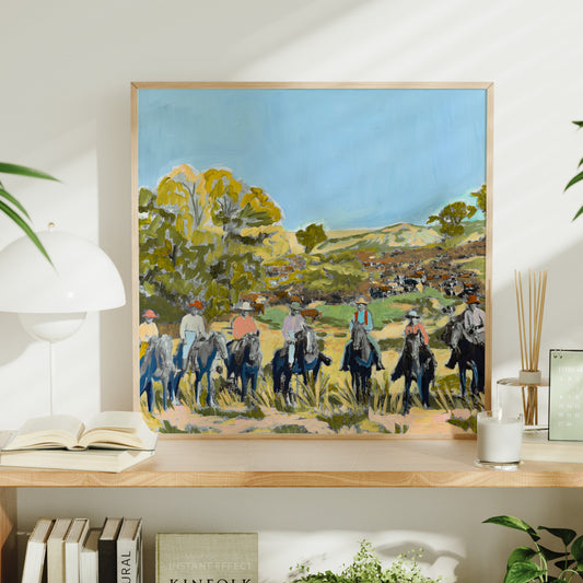 Vintage Western Cowboys Landscape Art Print