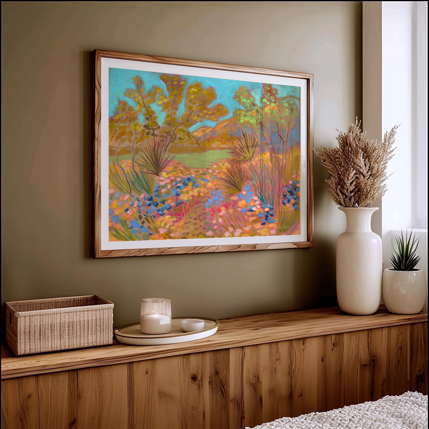 Texas Hill Country River Nature Scene Giclee Art Print | Neutral Neon Pop Abstract Modern Wall Decor Eclectic Boho Southwest Aesthetic