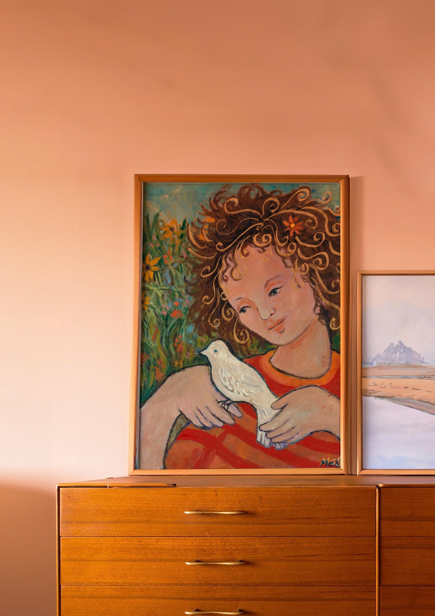 GUEST ARTIST | Abstract Portrait Girl White Dove Painting Giclee Print Whimsical Deco Modern Wall Decor Art Lover Original