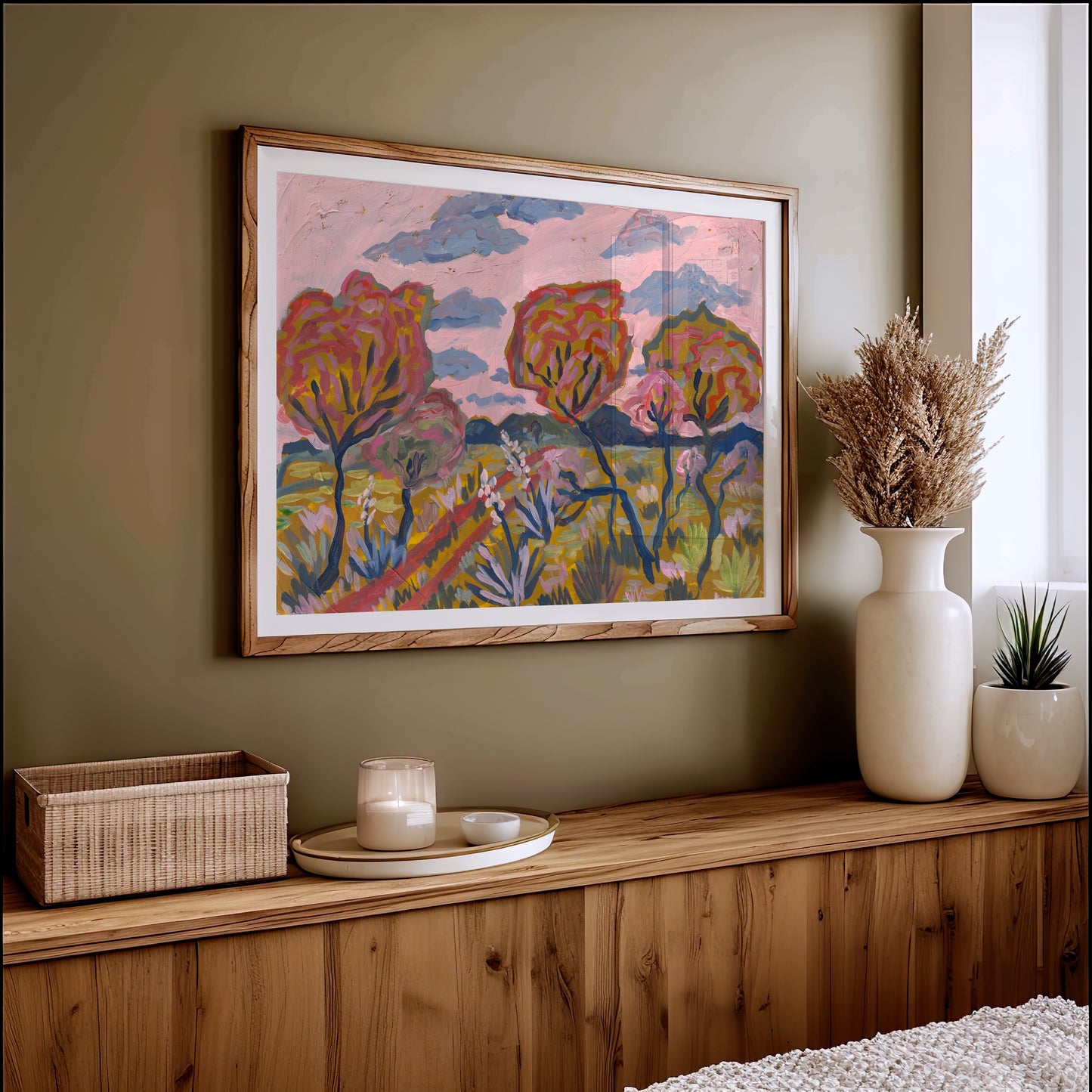 Pink Sky Trees Texas Hill Country Art Print