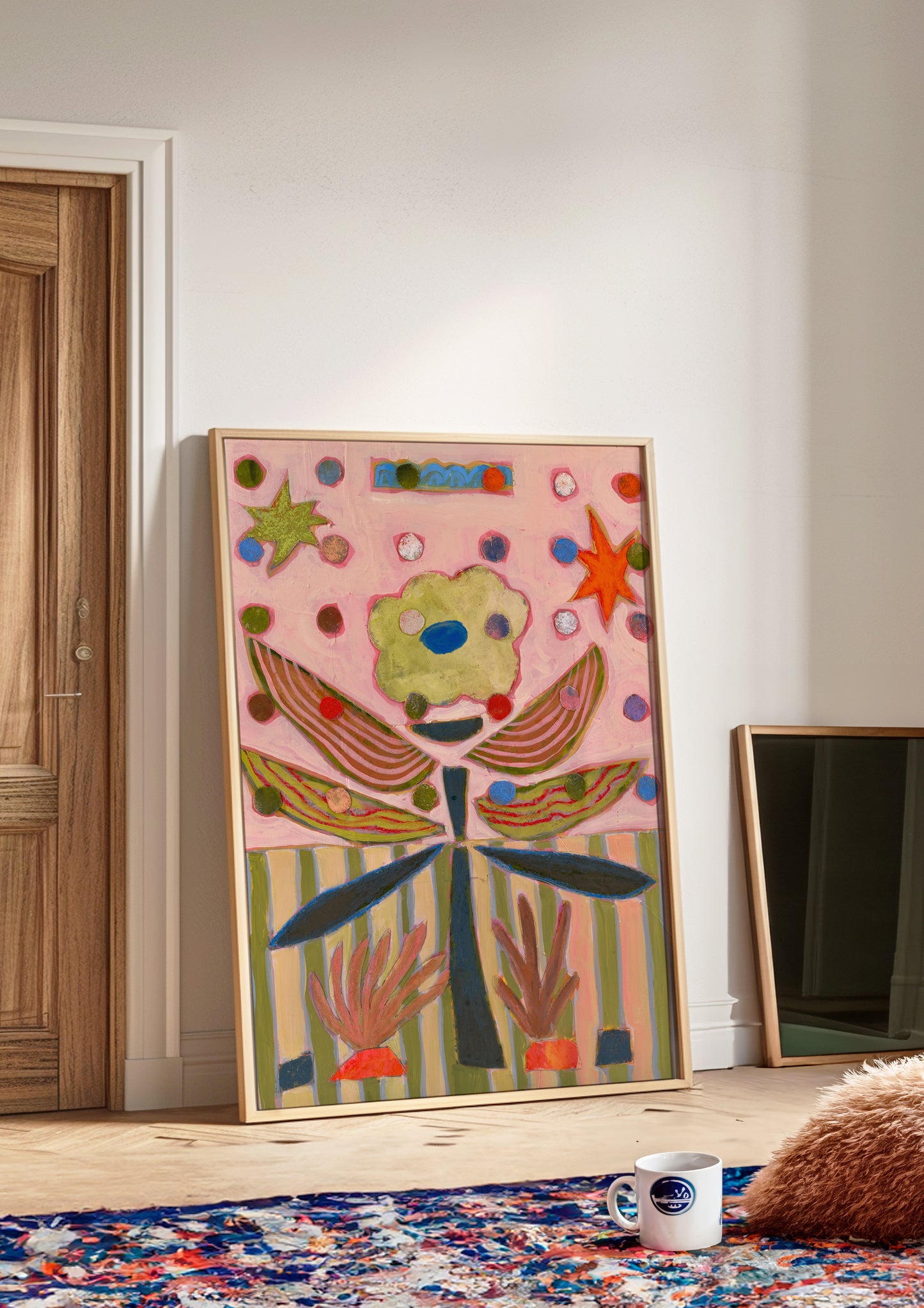 Pink Midcentury Flower Canvas Collage Print