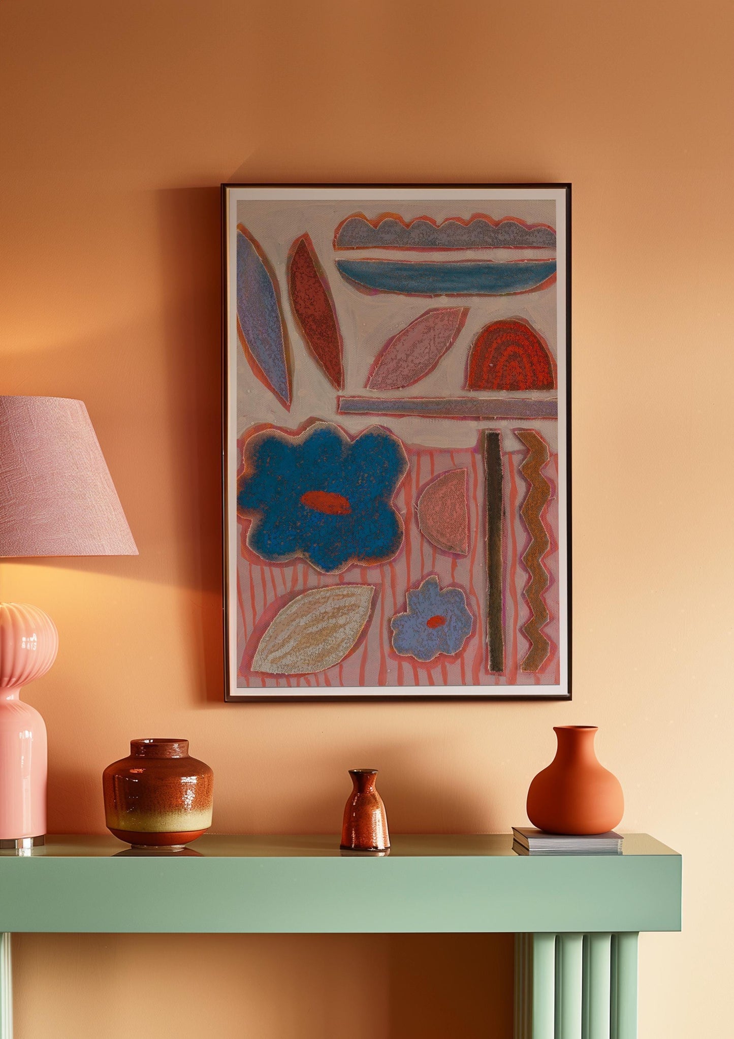 Abstract Floral Collage Canvas Print: Boho Mid-Century Modern Wall Art