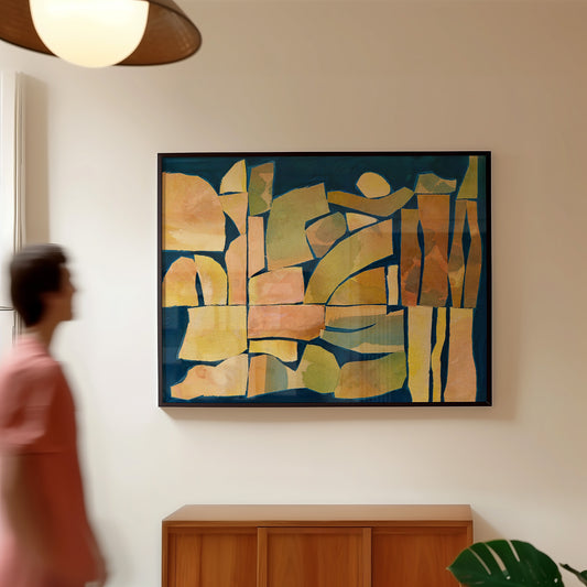 Modern Abstract Art Print – Navy Wall Art With Organic Shapes & Midcentury Modern Style