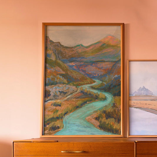 Durango Colorado San Juan Mountains Animas River Oil Pastel Giclee Canvas Print | Terra Cotta Western Desert Landscape Wall Art Original