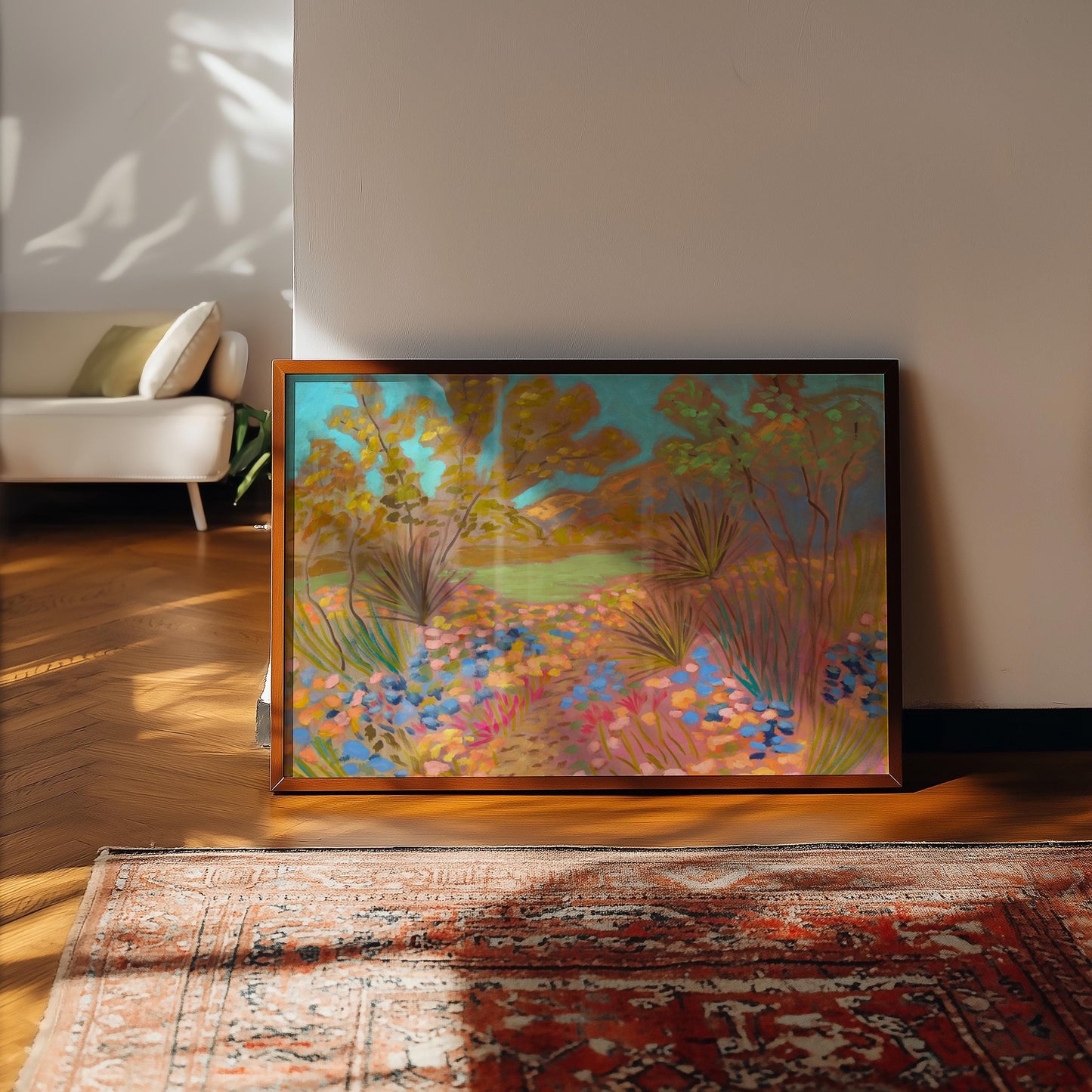 Texas Hill Country River Nature Scene Giclee Art Print | Neutral Neon Pop Abstract Modern Wall Decor Eclectic Boho Southwest Aesthetic