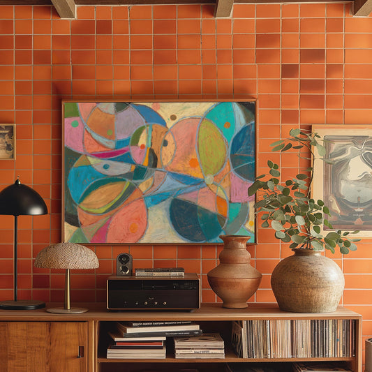 Midcentury Modern Circle Shapes Print | Abstract Boho Wall Art | Retro Vintage Home Decor | Eclectic Large Canvas Art | Unique Gift Idea