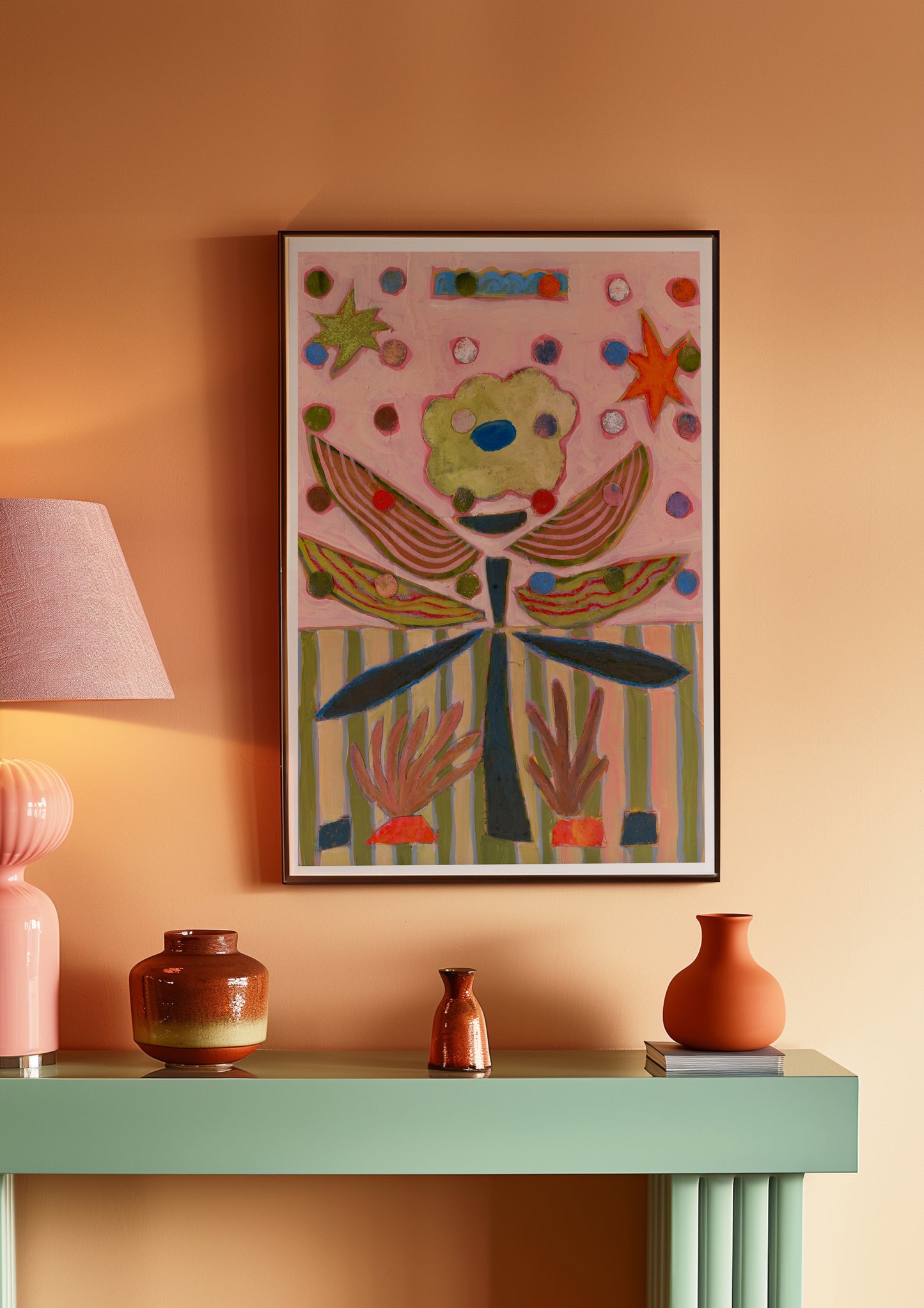 Pink Midcentury Flower Canvas Collage Print