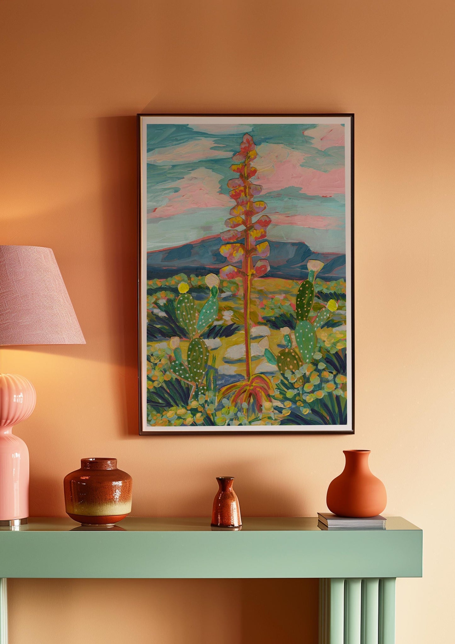 West Texas Landscape Print | Prickly Pear & Century Plant Art