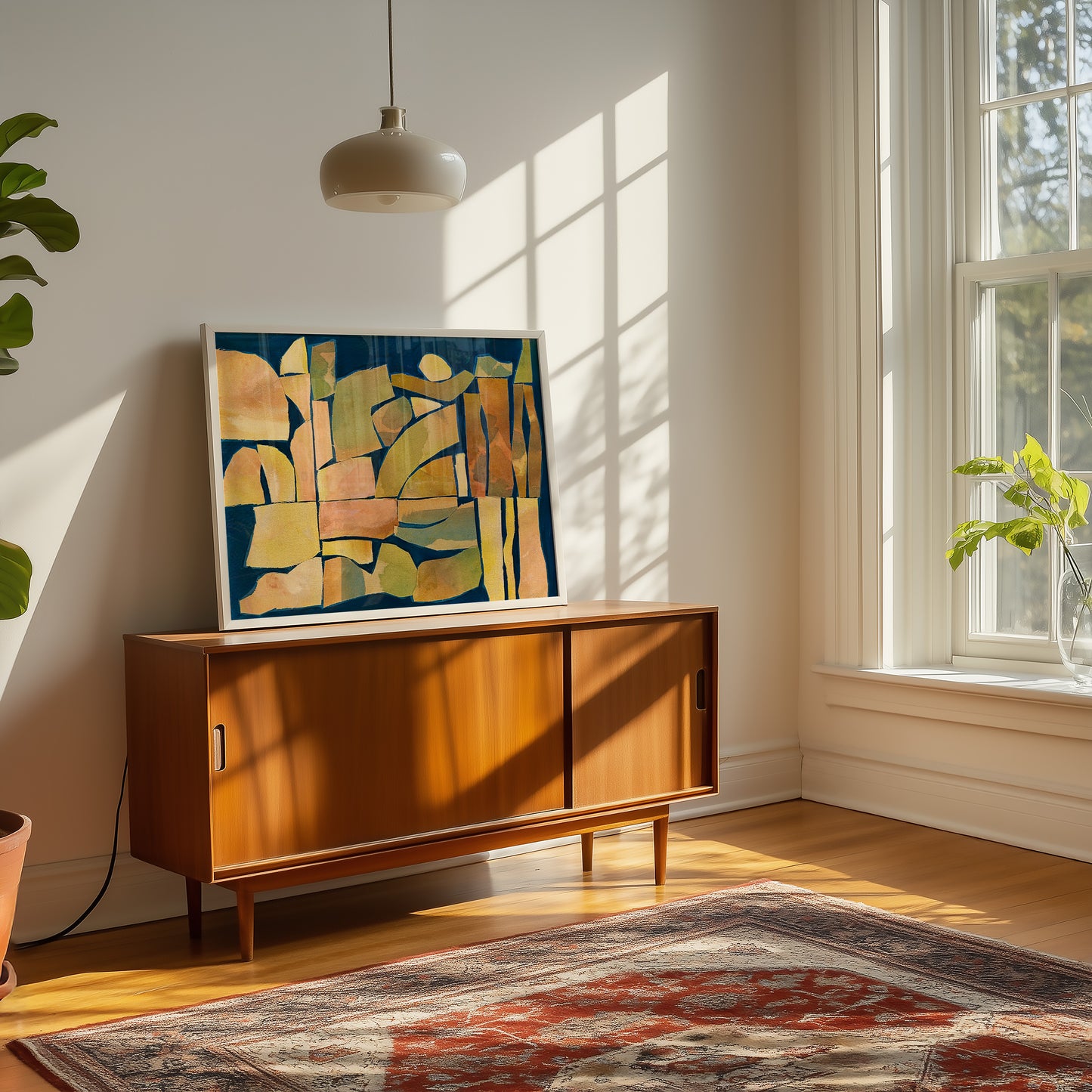 Modern Abstract Art Print – Navy Wall Art With Organic Shapes & Midcentury Modern Style