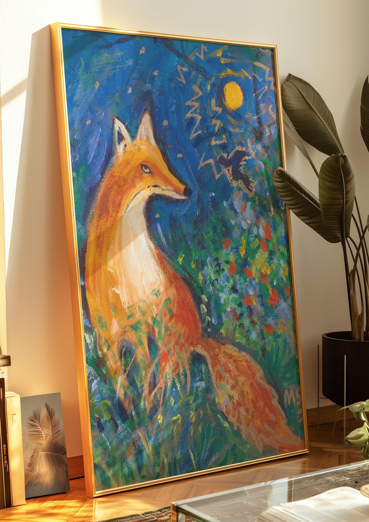 GUEST ARTIST: Fox Oil Painting Under Moonlight | Whimsical Nature Wall Art | Boho Eclectic Home Decor | Unique Large Canvas Art Gift