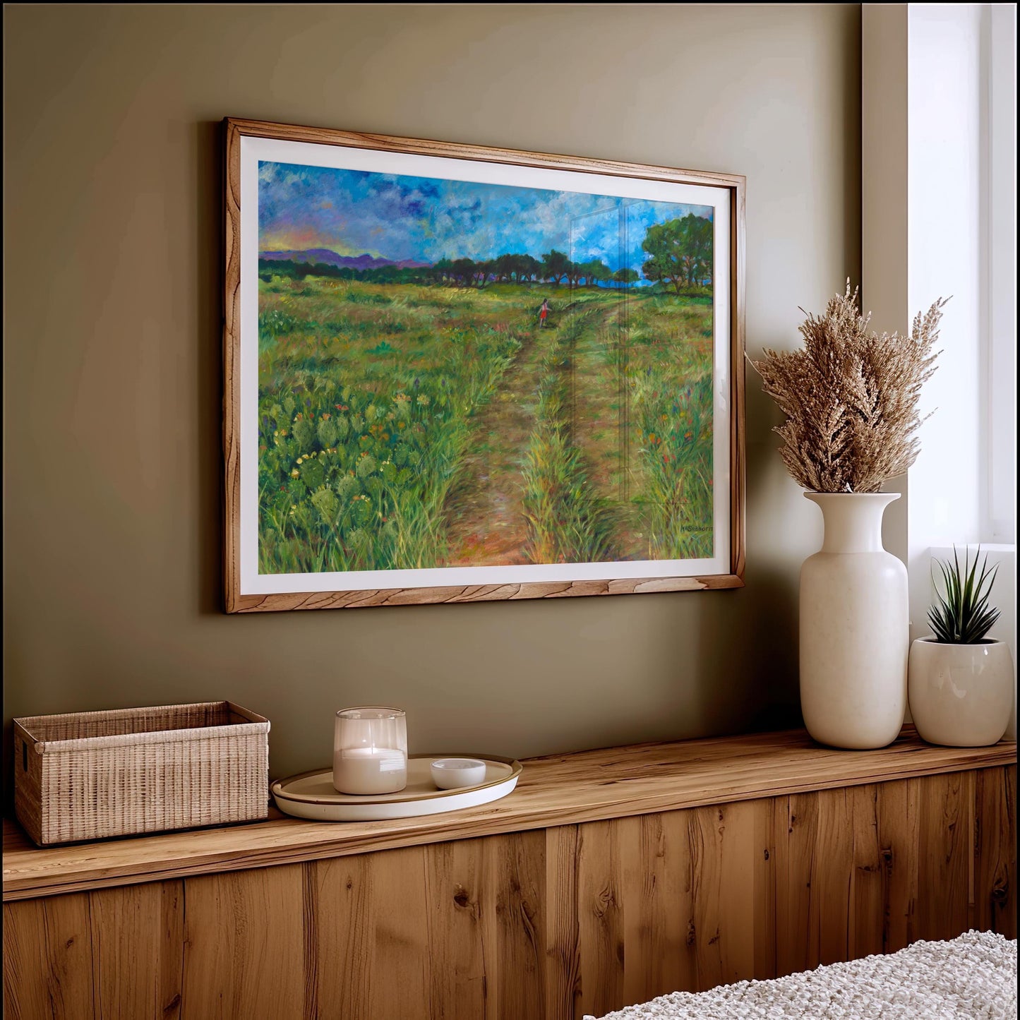 GUEST ARTIST | San Marcos Texas Wildflower Prickly Pear Cactus Nature Trail Landscape | Giclee Print | Botanical Hill Country Boho Southwest
