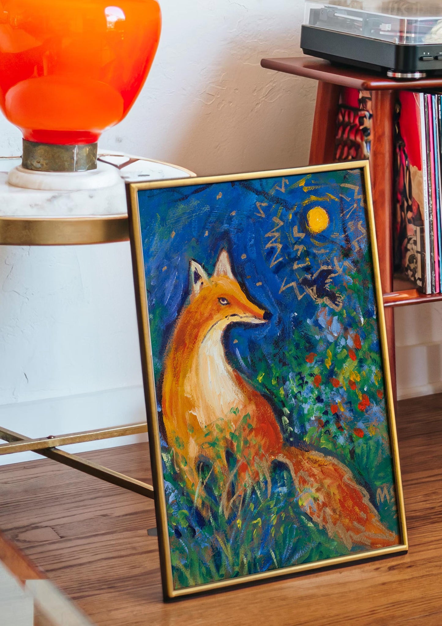 GUEST ARTIST: Fox Oil Painting Under Moonlight | Whimsical Nature Wall Art | Boho Eclectic Home Decor | Unique Large Canvas Art Gift
