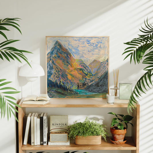 Glacier National Park Oil Pastel Acrylic | Fine Art Print | Nature Inspired Wall Decor | Western Landscape Gift | Large Boho Canvas