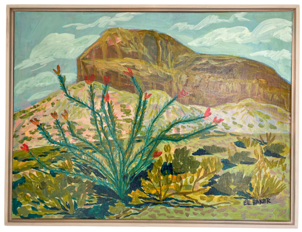 West Texas Ocotillo Desert Landscape Original Artwork - FRAMED, 18x24"