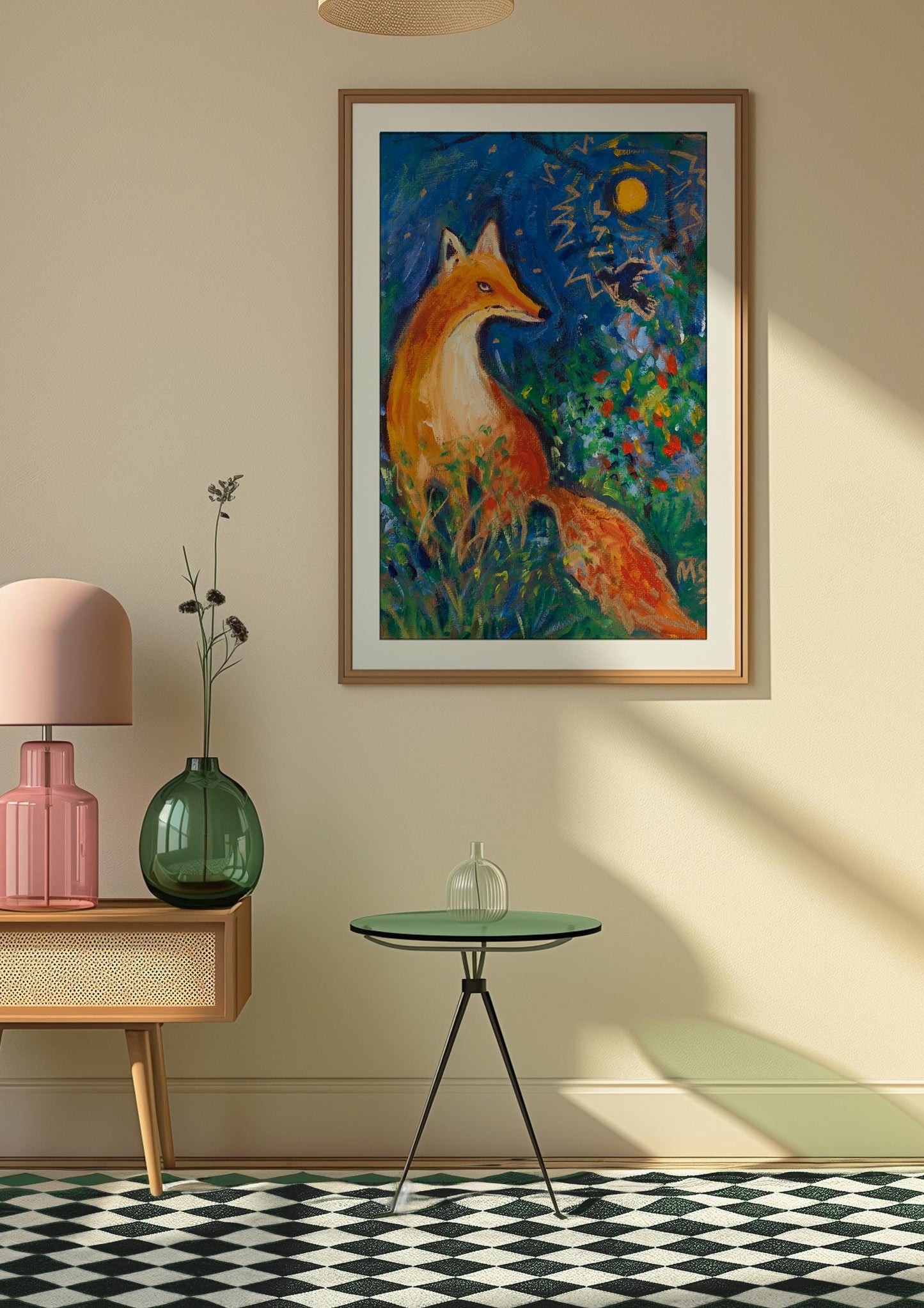 GUEST ARTIST: Fox Oil Painting Under Moonlight | Whimsical Nature Wall Art | Boho Eclectic Home Decor | Unique Large Canvas Art Gift