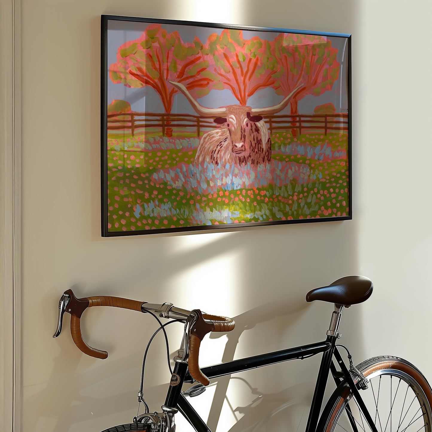 Texas Longhorn Wildflowers Art Print