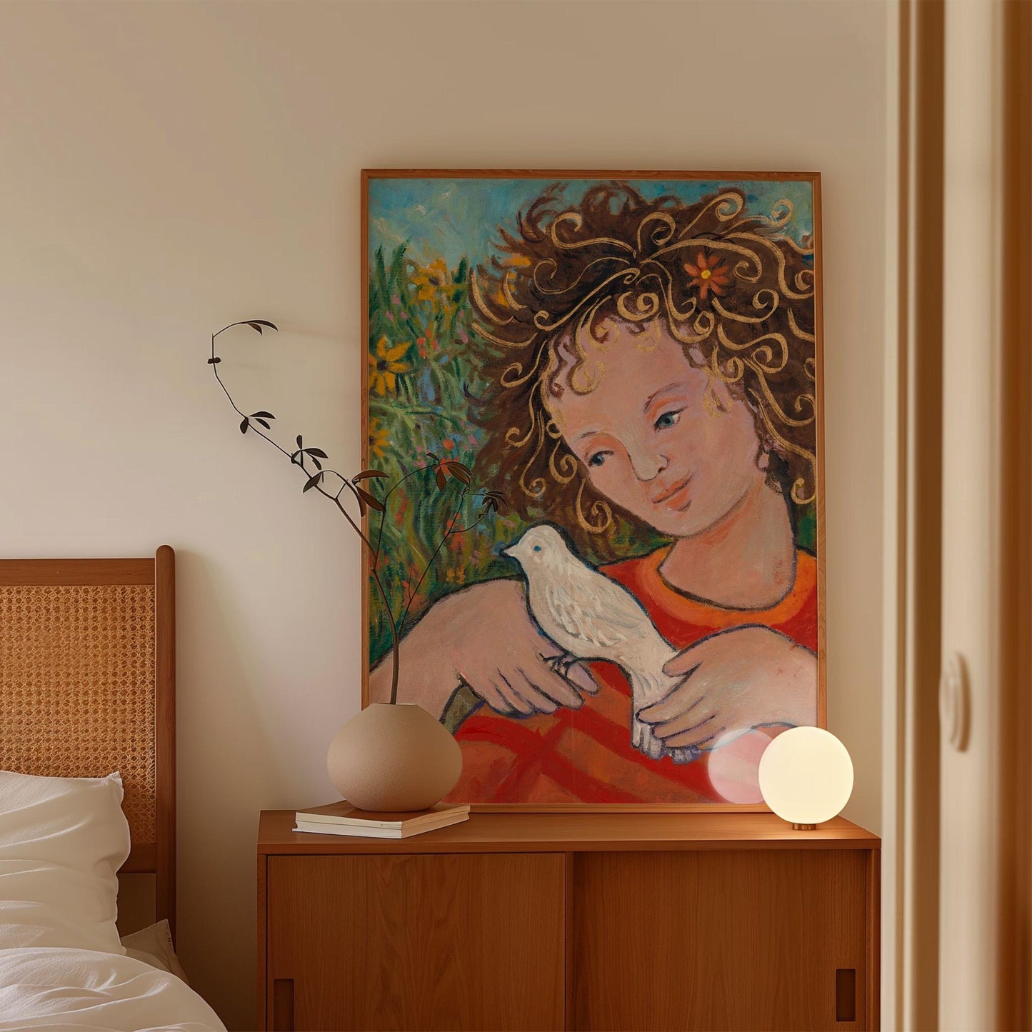 GUEST ARTIST | Abstract Portrait Girl White Dove Painting Giclee Print Whimsical Deco Modern Wall Decor Art Lover Original