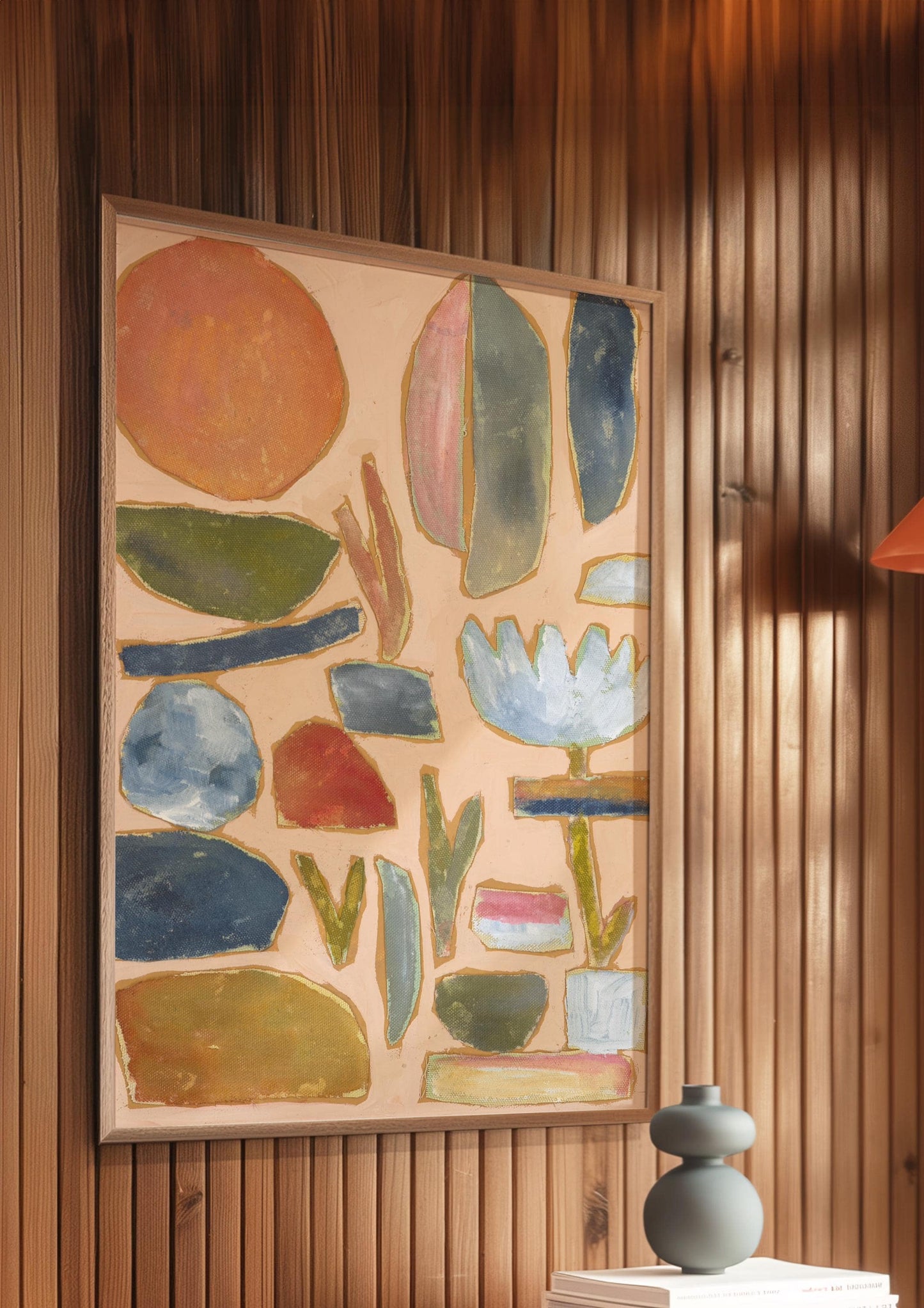 Peach Earth Tones Blues Poster | Midcentury Modern Neutral Rock Collage Painting | Giclee Print | Abstract Minimalist Wall Decor Eclectic
