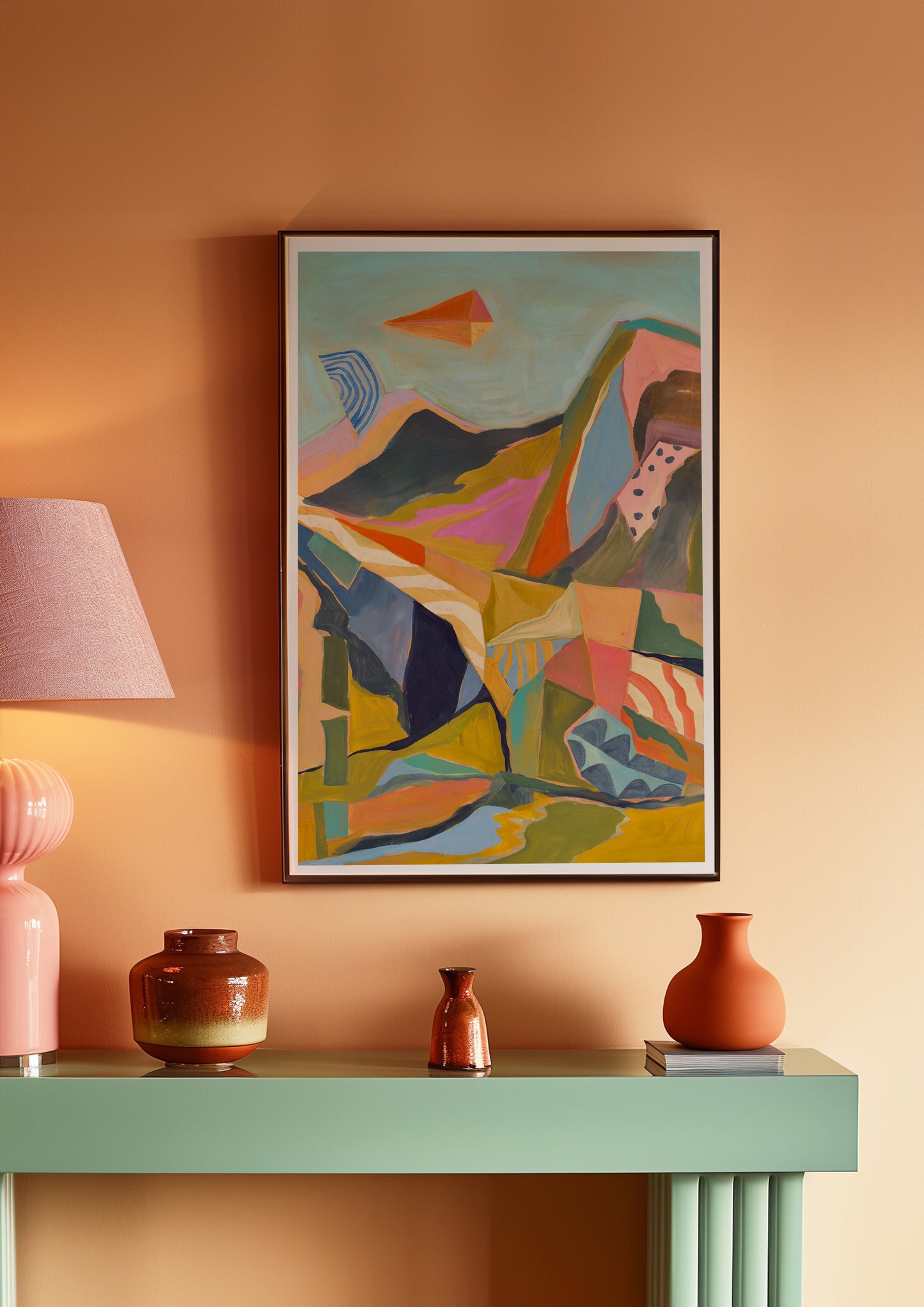 Blue Midcentury Modern Mountain Print