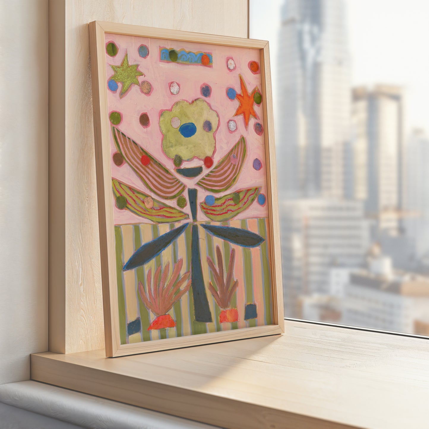 Pink Midcentury Flower Canvas Collage Print