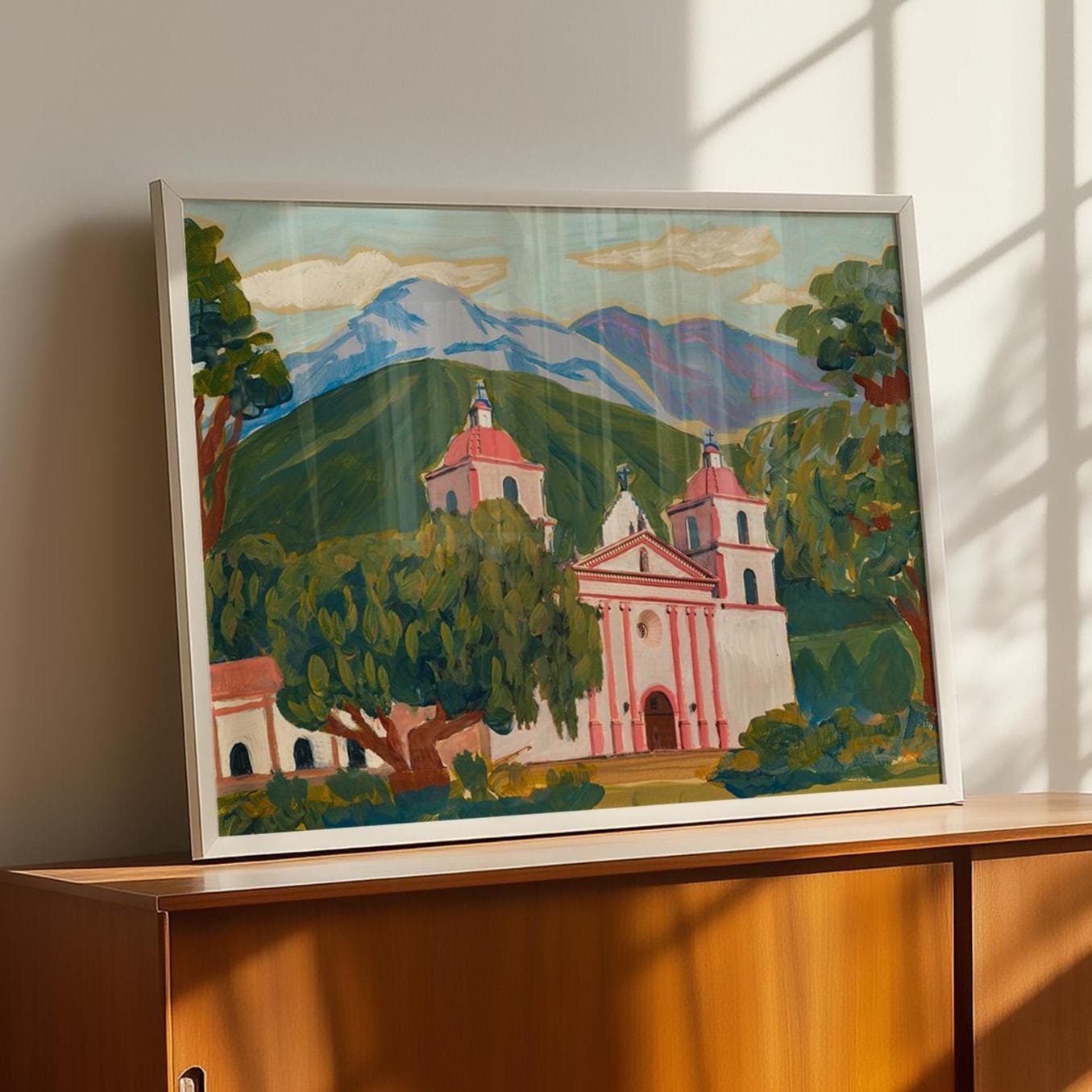 Santa Barbara Mission Print | Vintage California Architecture Poster