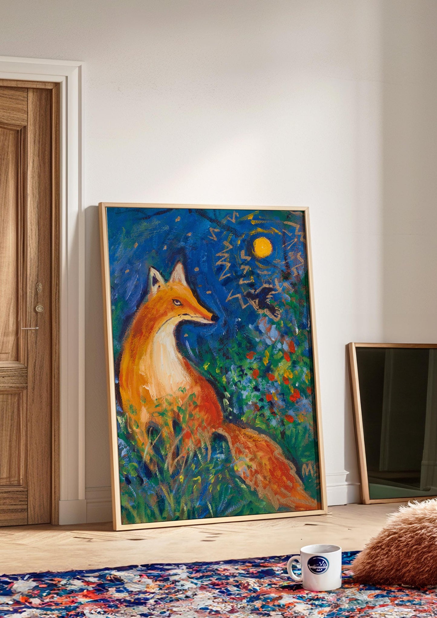 GUEST ARTIST: Fox Oil Painting Under Moonlight | Whimsical Nature Wall Art | Boho Eclectic Home Decor | Unique Large Canvas Art Gift