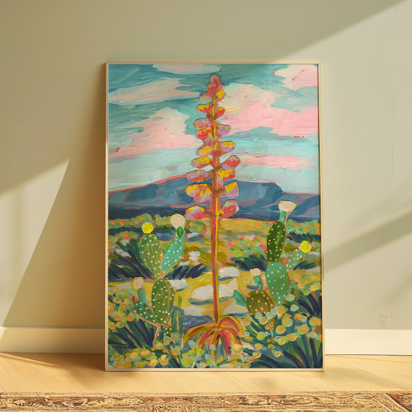 West Texas Landscape Print | Prickly Pear & Century Plant Art