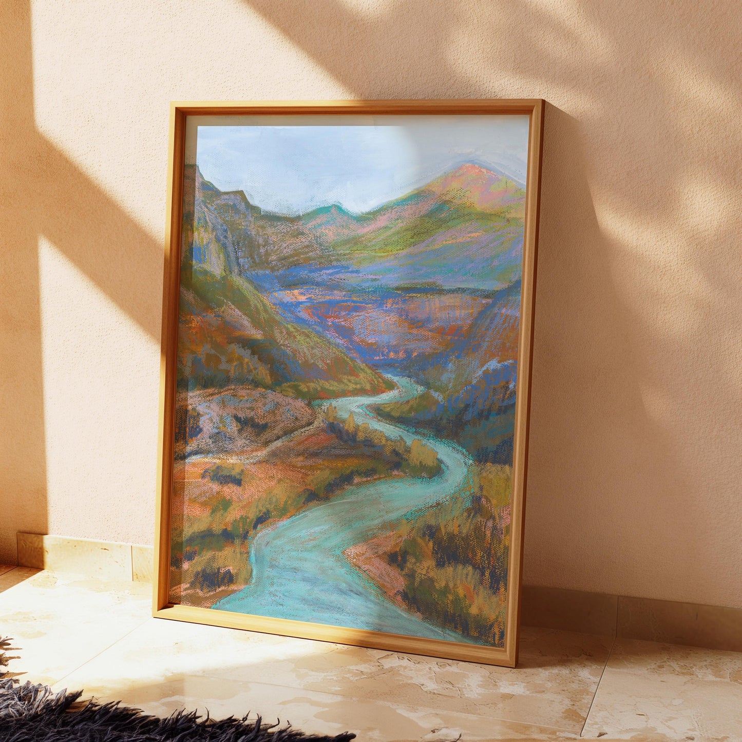 Durango Colorado San Juan Mountains Animas River Oil Pastel Giclee Canvas Print | Terra Cotta Western Desert Landscape Wall Art Original