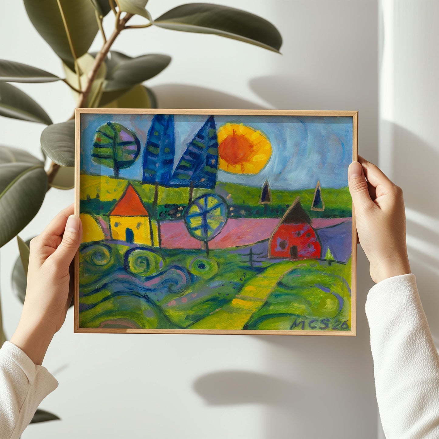 GUEST ARTIST: Whimsical Little House Landscape | Oil Painting Art | Boho Eclectic Home Decor | Nature Inspired Large Unique Canvas Gift
