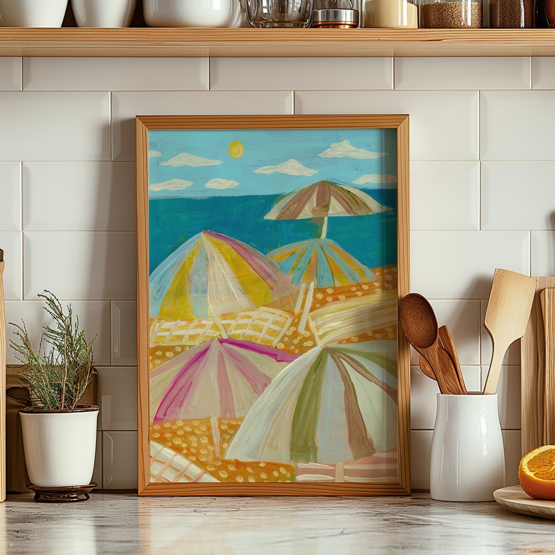 Beach Umbrellas California Coastal Print - El Baker Art