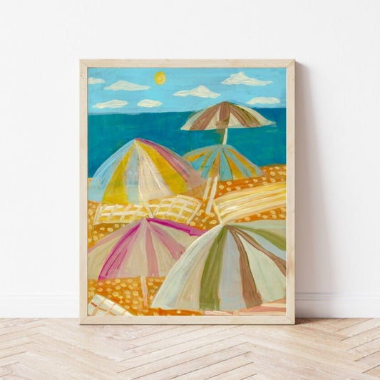 Beach Umbrellas California Coastal Print - El Baker Art