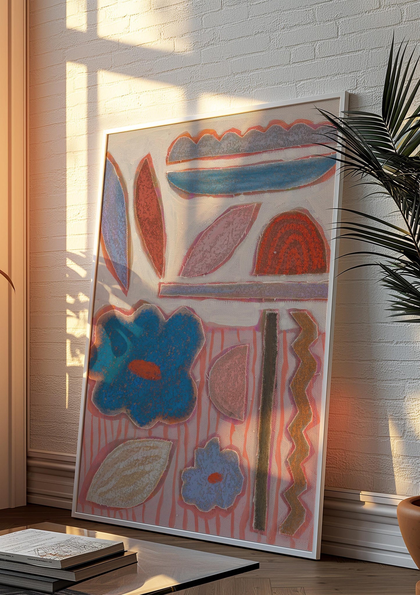 Abstract Floral Collage Canvas Print: Boho Mid-Century Modern Wall Art