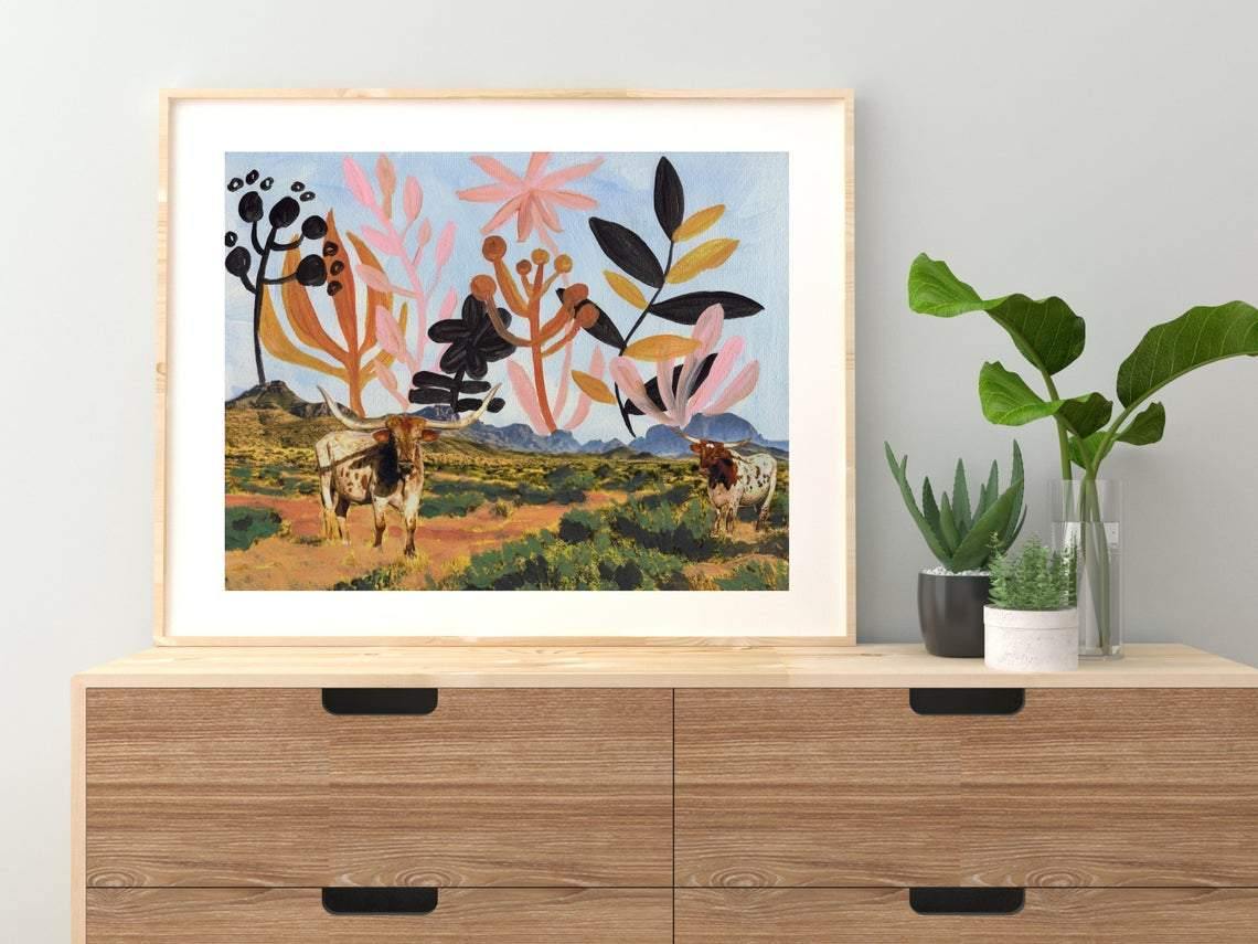 Big Bend Texas Longhorns Collage Print - El Baker Art