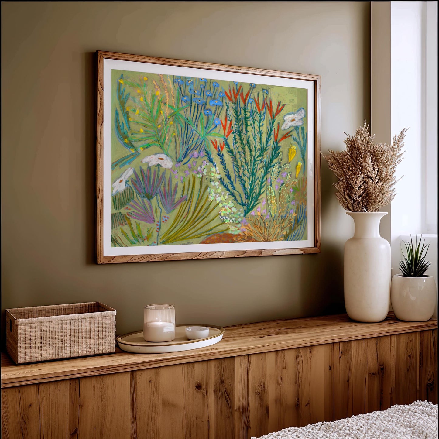Texas Native Plants Giclee Art Print | Ocotillo Prickly Pear Cactus Poppy Wildflower Boho Southwest Desert Decor Modern Western Aesthetic