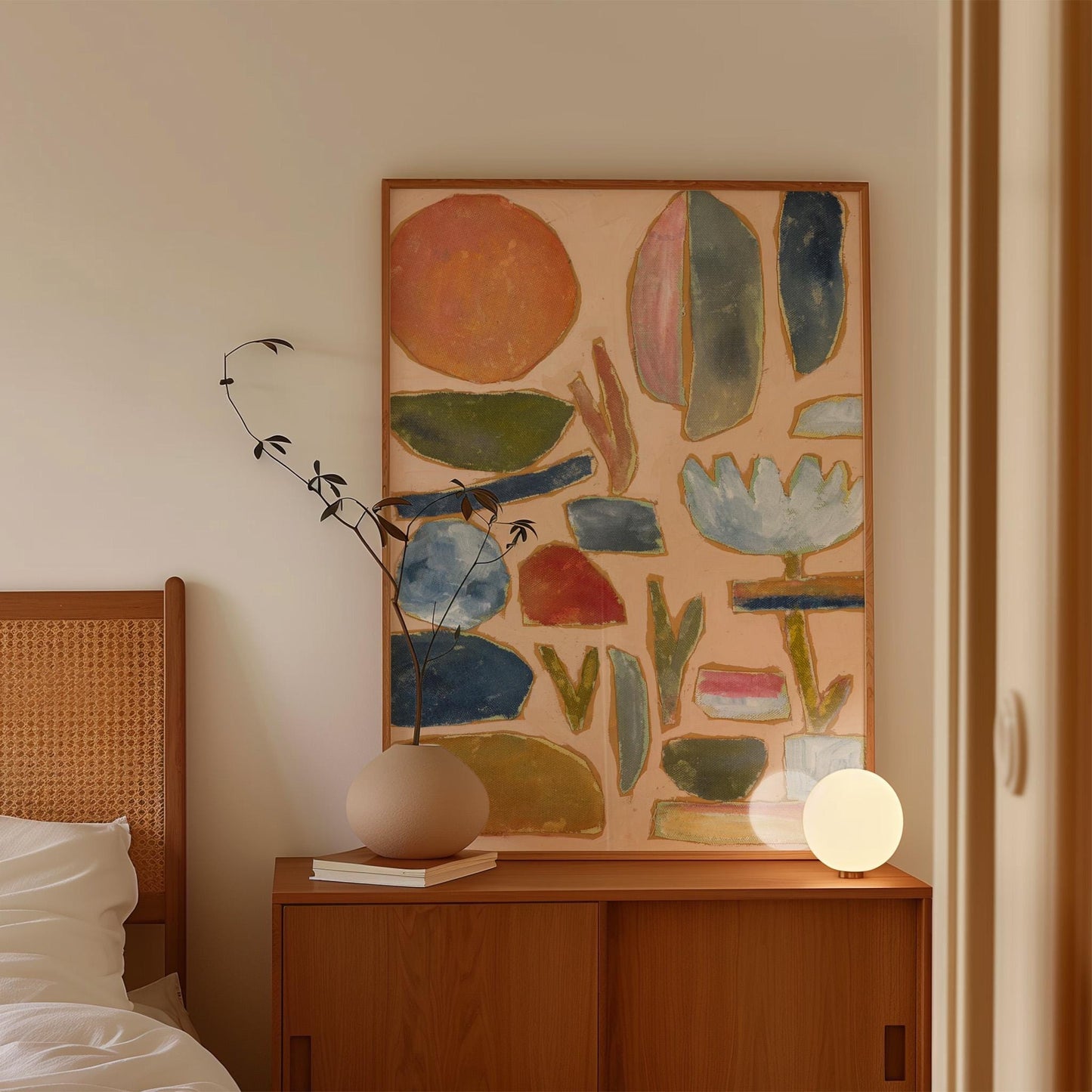 Peach Earth Tones Blues Poster | Midcentury Modern Neutral Rock Collage Painting | Giclee Print | Abstract Minimalist Wall Decor Eclectic