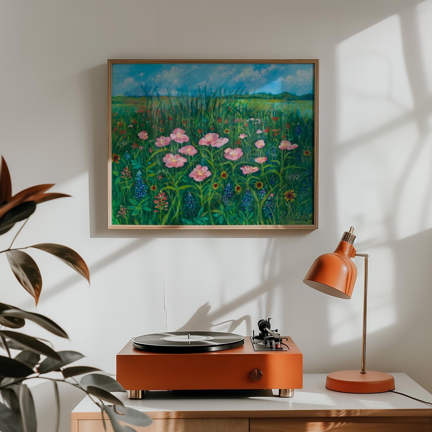 GUEST ARTIST | Texas Wildflower Field Pink Poppy Oil Painting Giclee Print Bluebonnets Botanical Nature Wall Decor Boho Southwest Original