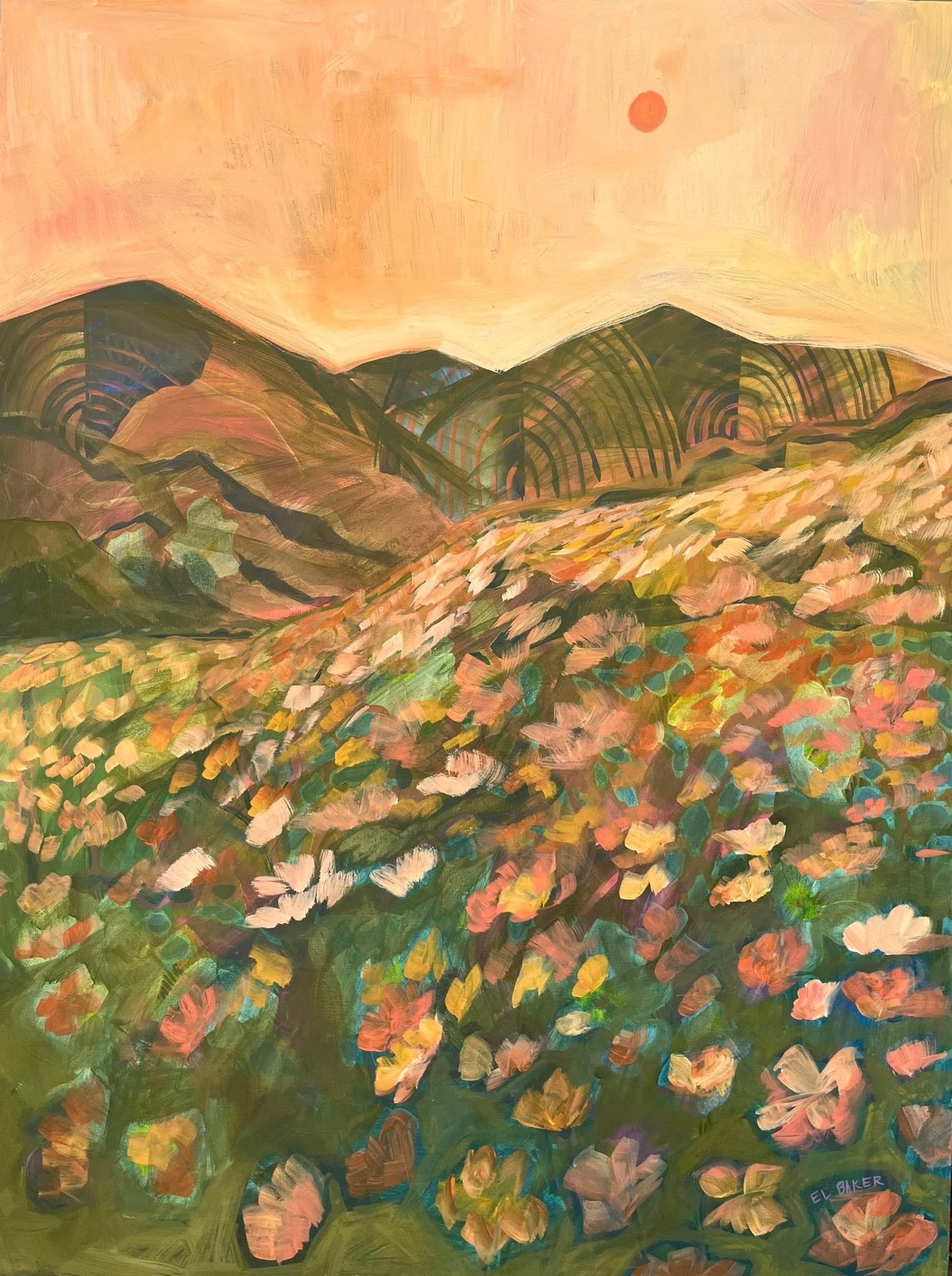 California Poppy Landscape Original Artwork - 48x36" - El Baker Art