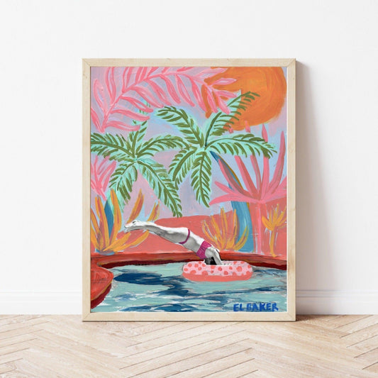 California Tropical Swimming Pool Print - El Baker Art