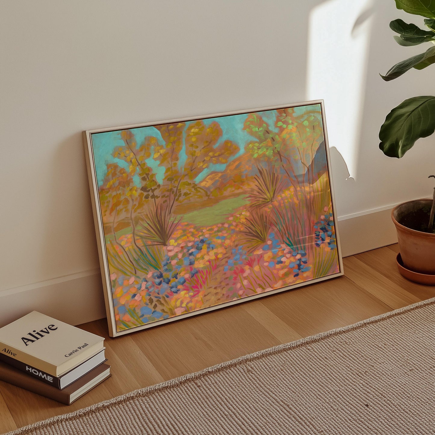 Texas Hill Country River Nature Scene Giclee Art Print | Neutral Neon Pop Abstract Modern Wall Decor Eclectic Boho Southwest Aesthetic