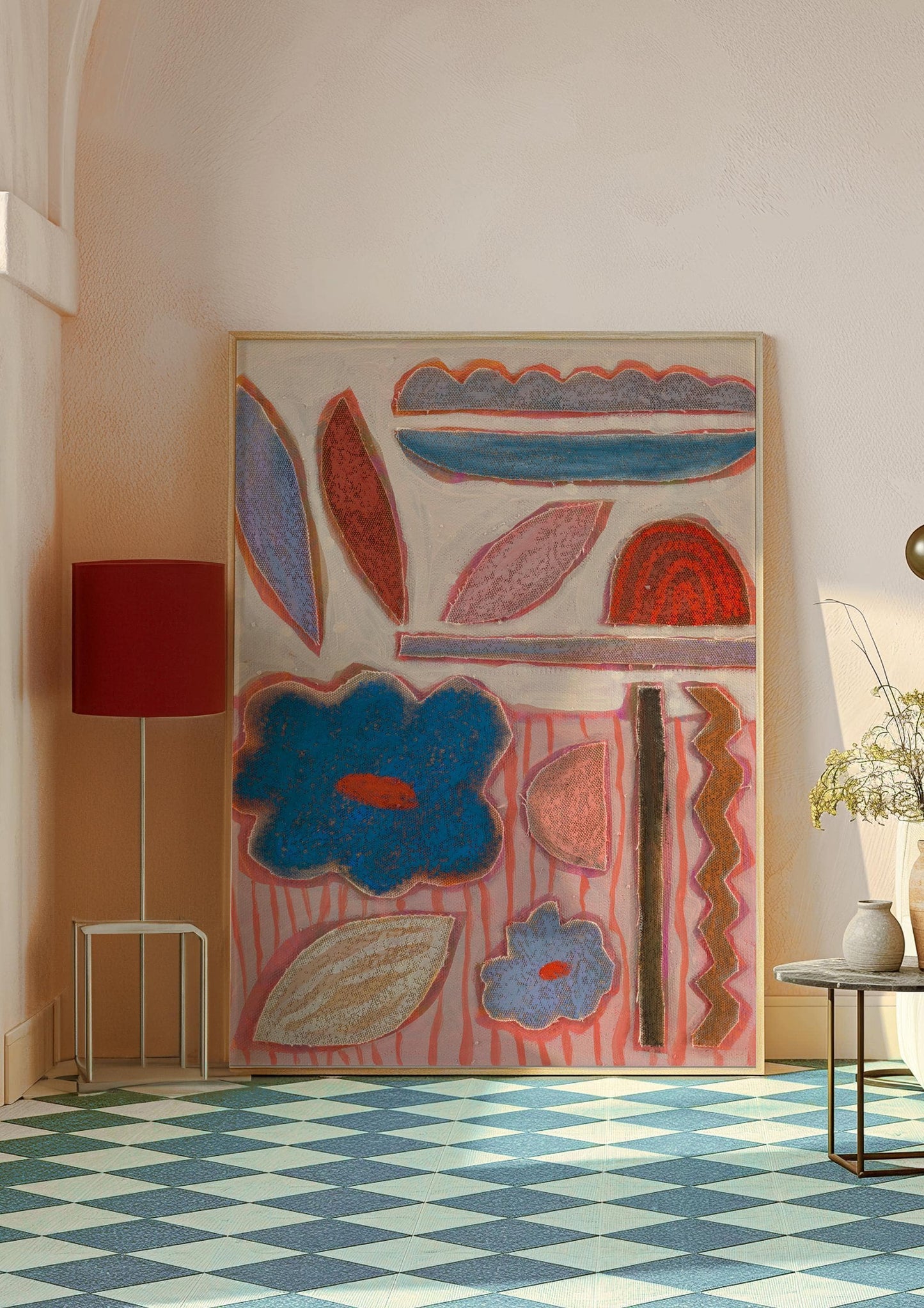Abstract Floral Collage Canvas Print: Boho Mid-Century Modern Wall Art