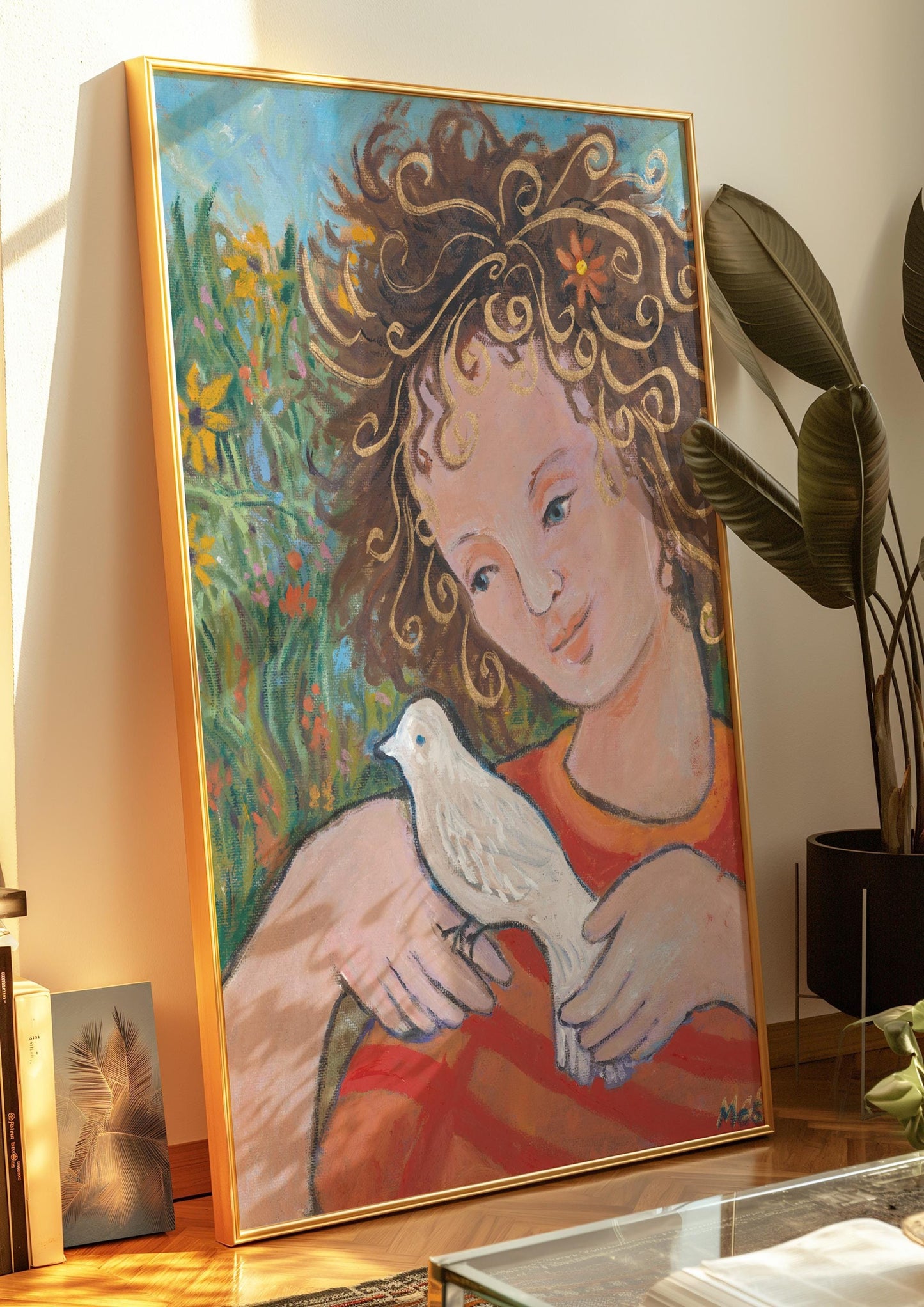 GUEST ARTIST | Abstract Portrait Girl White Dove Painting Giclee Print Whimsical Deco Modern Wall Decor Art Lover Original