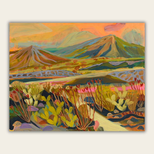 Desert Cactus Landscape Original Artwork - Framed, 24x30" - El Baker Art